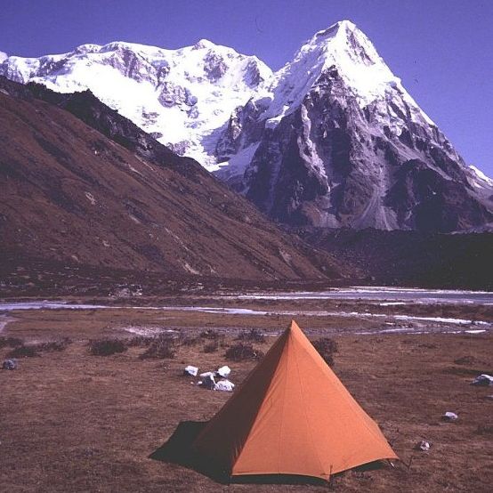 Mounts Kabru and Ratong from camp at Ramze