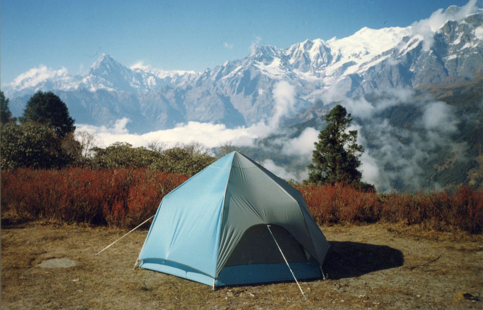 Macchapucchre and the Annapurna Himal on descent from Rambrong Danda