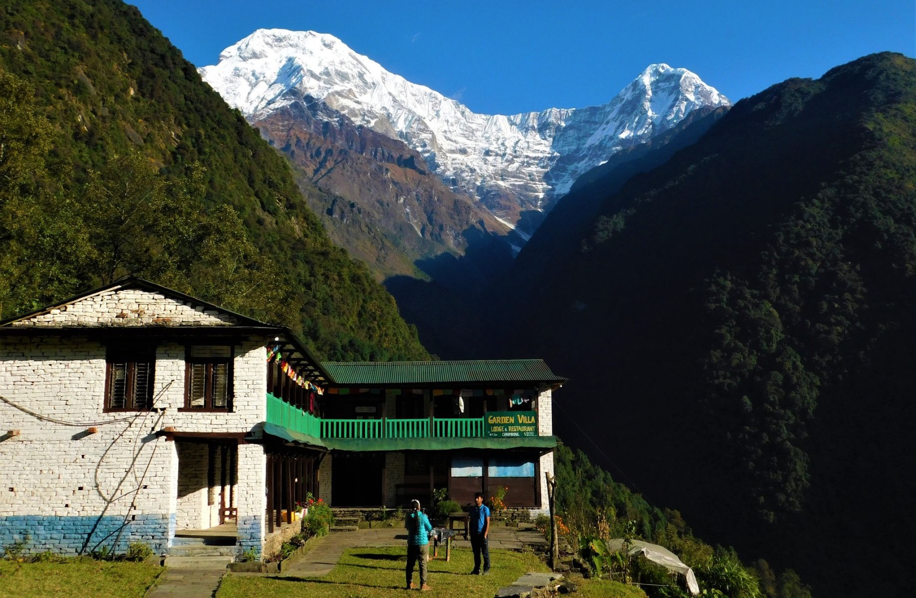 Annapurna South Peak from Trekking Lodge in Chomrong