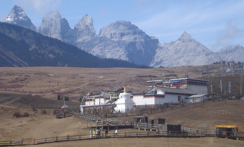 Buddhist Gompa ( Monastery / Temple ) at Yak Meadows in Jade Dragon Snow Mountain NP