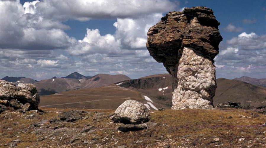 Mushroom shaped rock on the Tundra Trail in Colorado Rocky Mountain National Park