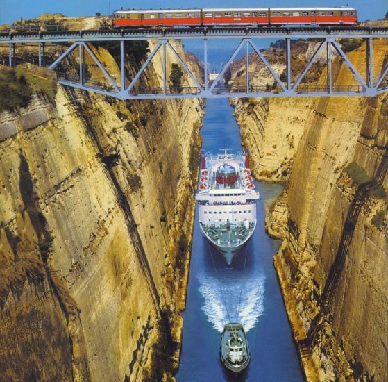 Corinth Canal between Peloponnese and mainland Greece