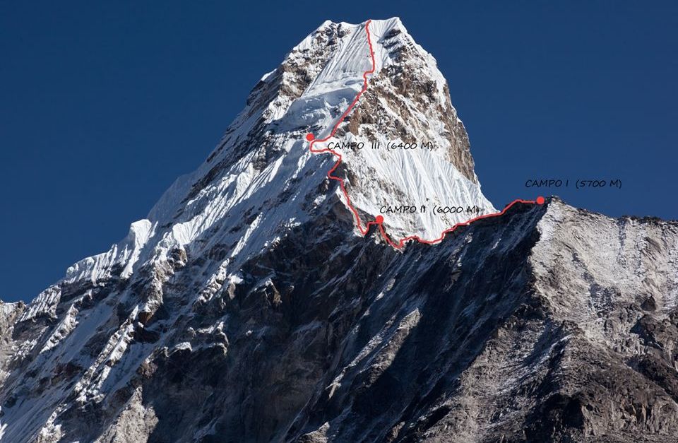 Ascent route on Ama Dablam