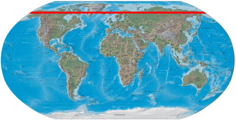 World Map showing the Arctic Circle