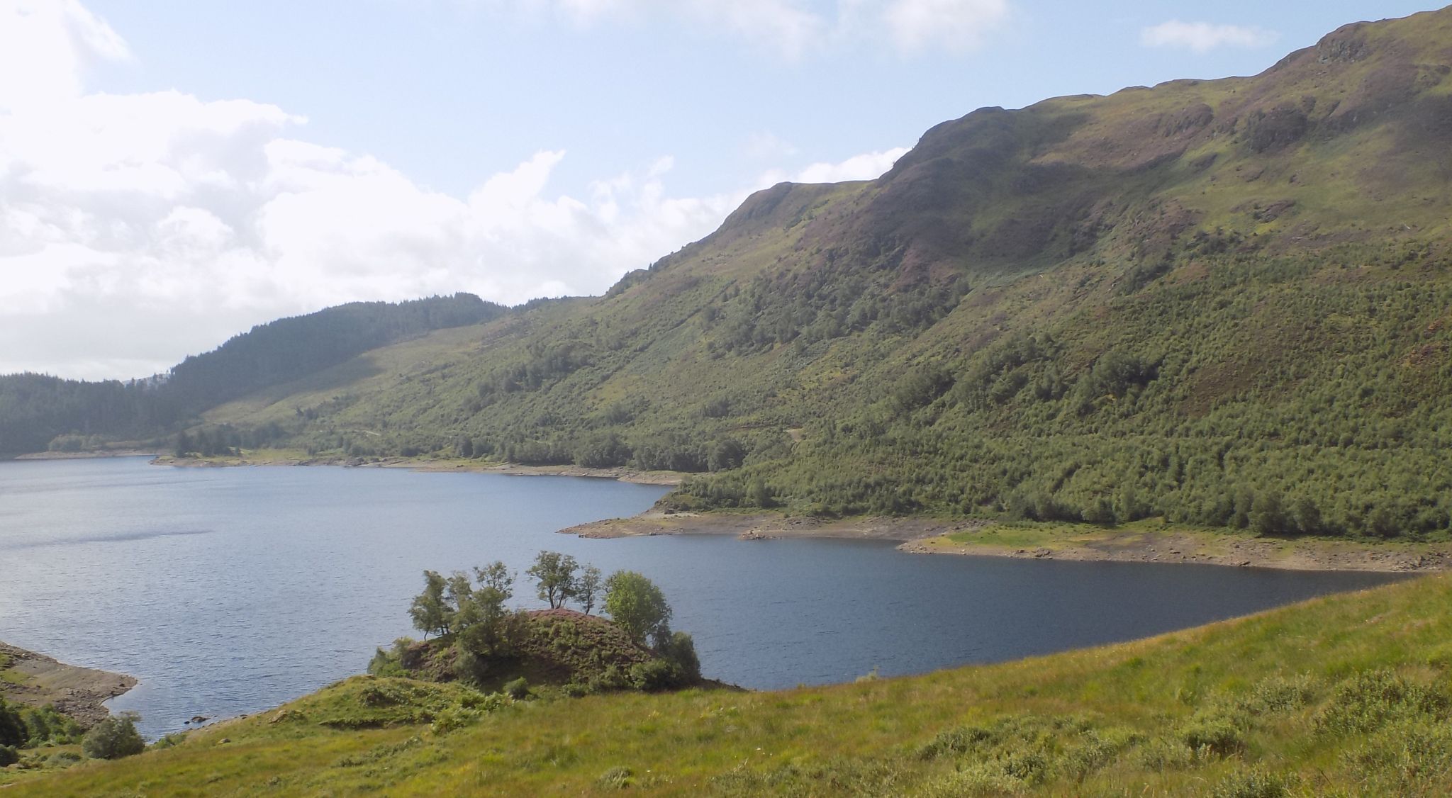 Glen Finglas Reservoir at start of ascent of Meall Cala