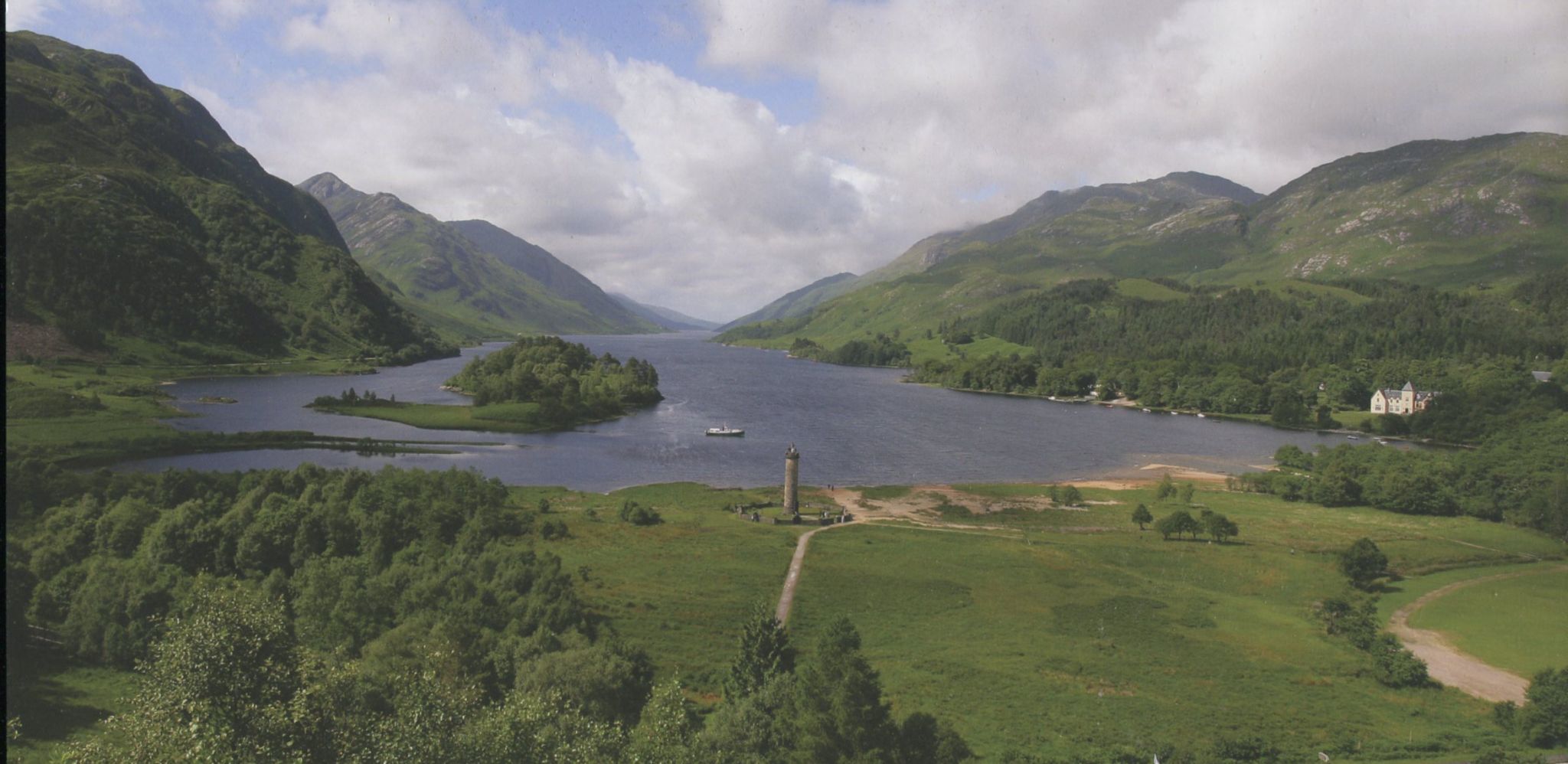 Jacobite Monument in Glenfinnan at head of Loch Shiel in Lochaber in Western Scotland